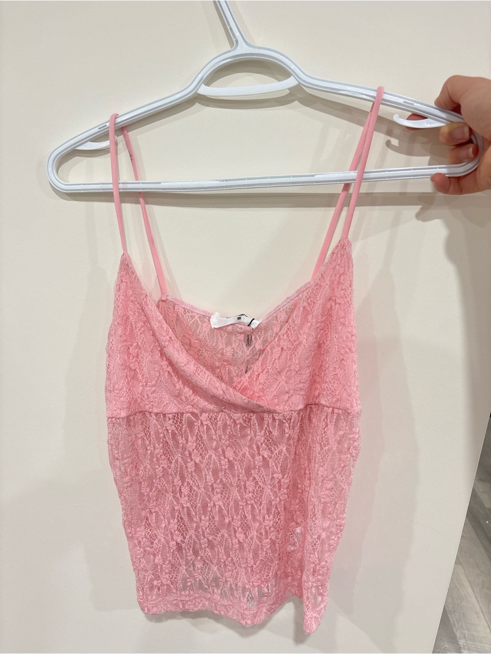 Sheer Lace Pink Chemise with Adjustable Spaghetti Straps
